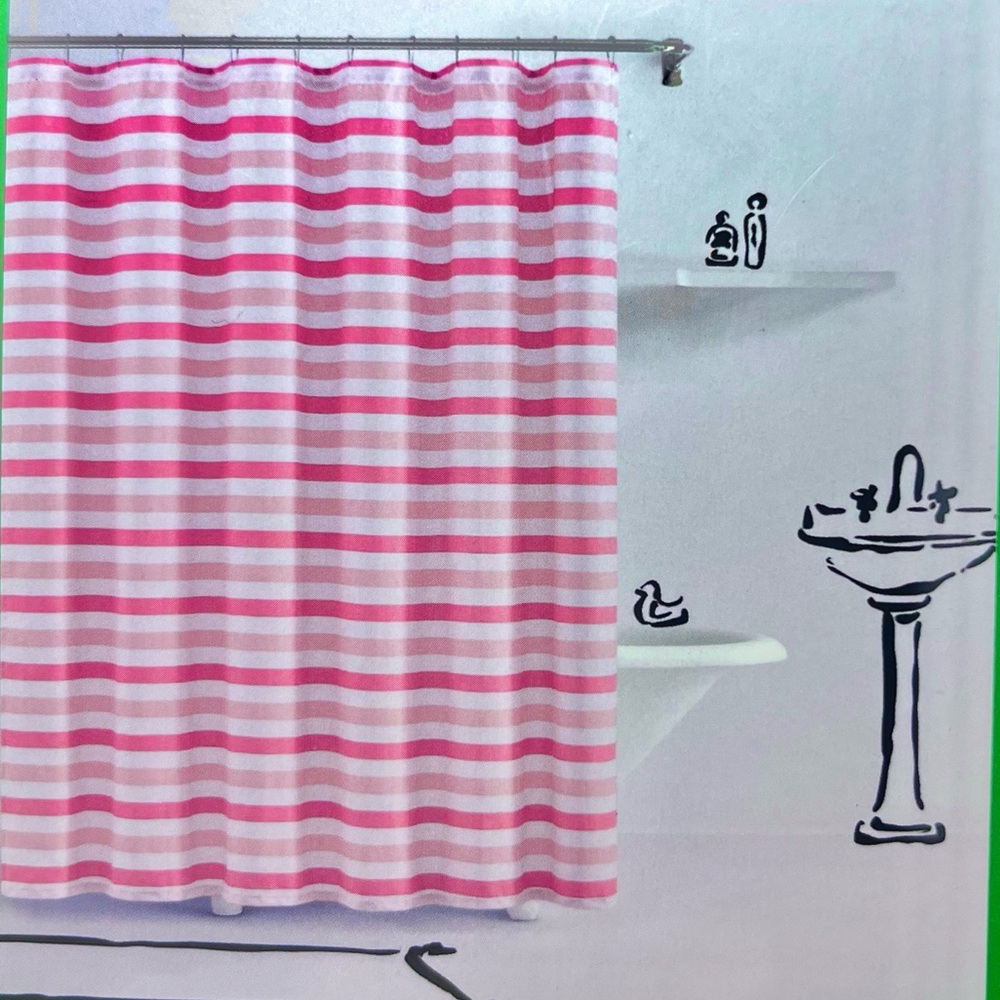 🩷🎀♠️ NEW!!  Kate Spade pink striped shower curtain